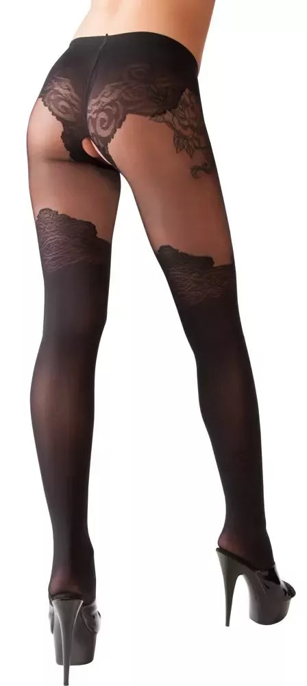 Cottelli LEGWEAR juodos pėdkelnės su atviro dizaino kelius siekiančiu efektu 40/20 den