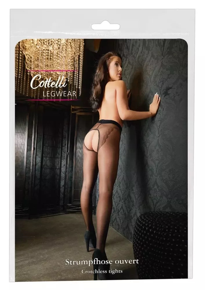 Cottelli LEGWEAR pėdkelnės su keliaraiščio imitacija ir atviru tarpukoju, 20 den, juodos