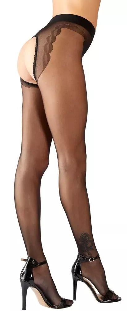 Cottelli LEGWEAR pėdkelnės su keliaraiščio imitacija ir atviru tarpukoju, 20 den, juodos