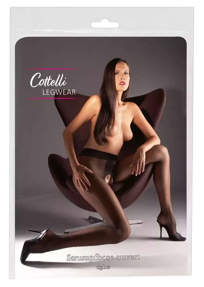 Cottelli LEGWEAR permatomos juodos 20 denier pėdkelnės su atviru dizainu, 4 dydis
