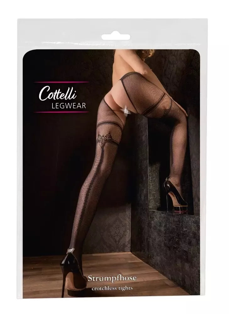 Cottelli LEGWEAR tinklinės pėdkelnės L/XL su atviru klynu ir keliaraiščio dizainu