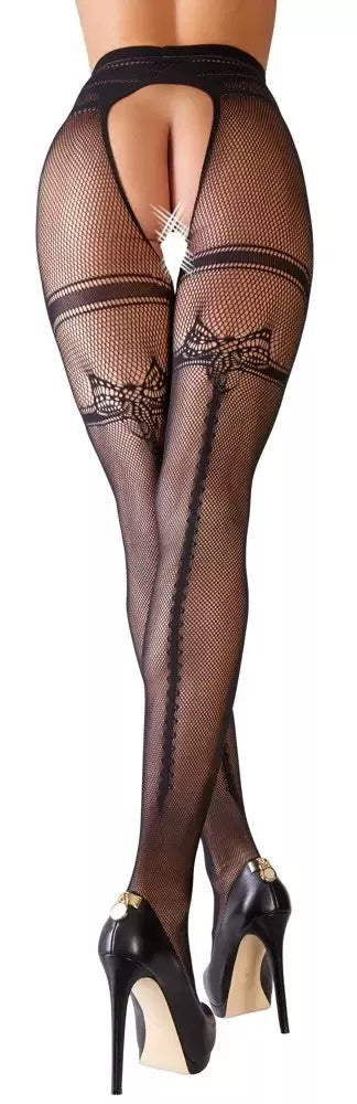 Cottelli LEGWEAR tinklinės pėdkelnės L/XL su atviru klynu ir keliaraiščio dizainu