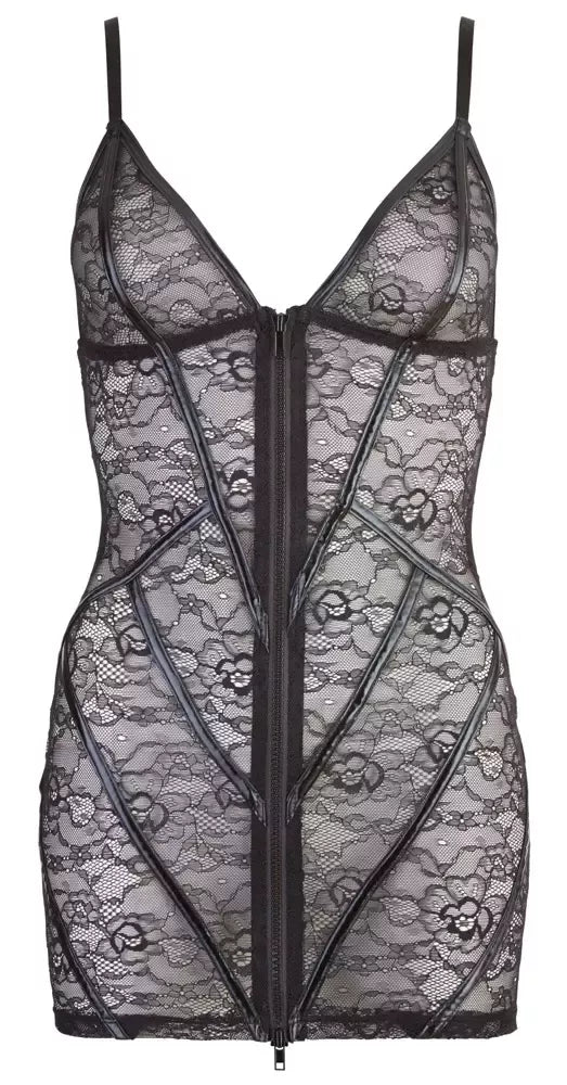Cottelli LINGERIE nėriniuota suknelė XL su drėgno efekto detalėmis ir reguliuojamomis petnešėlėmis