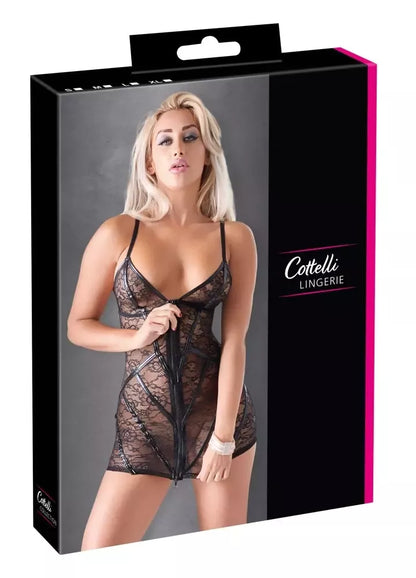 Cottelli LINGERIE nėriniuota suknelė XL su drėgno efekto detalėmis ir reguliuojamomis petnešėlėmis