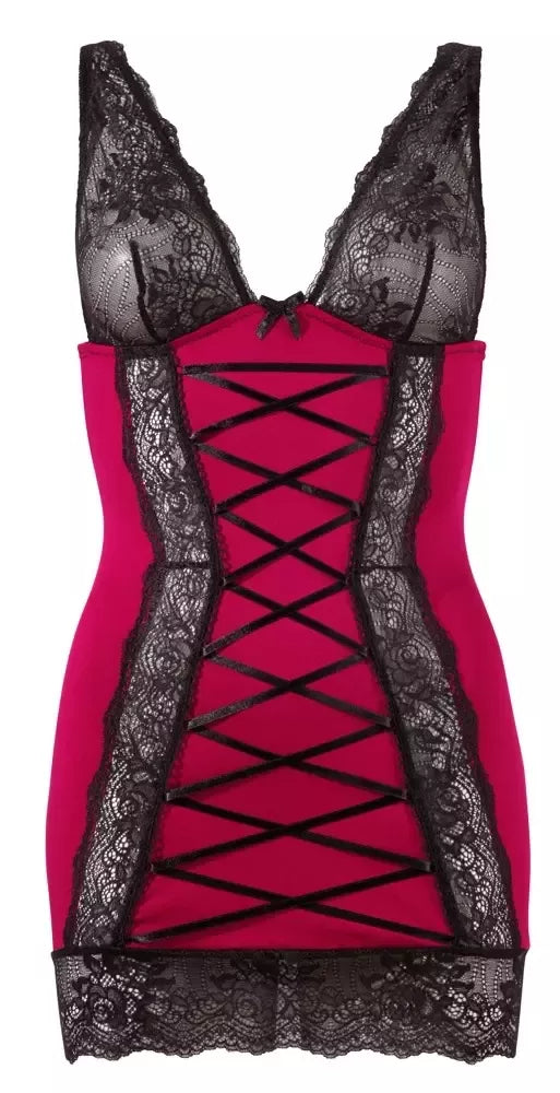 Cottelli Lingerie raudona suknelė su juodais nėriniais, M dydis, reguliuojama