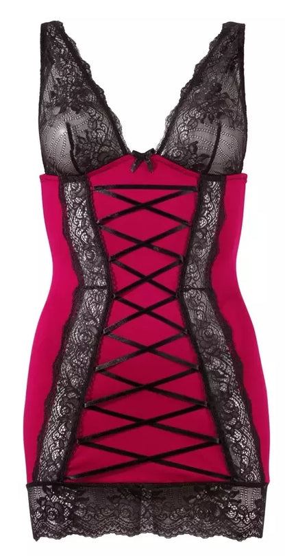 Cottelli Lingerie raudona suknelė su juodais nėriniais, M dydis, reguliuojama