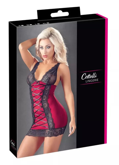 Cottelli Lingerie raudona suknelė su juodais nėriniais, M dydis, reguliuojama