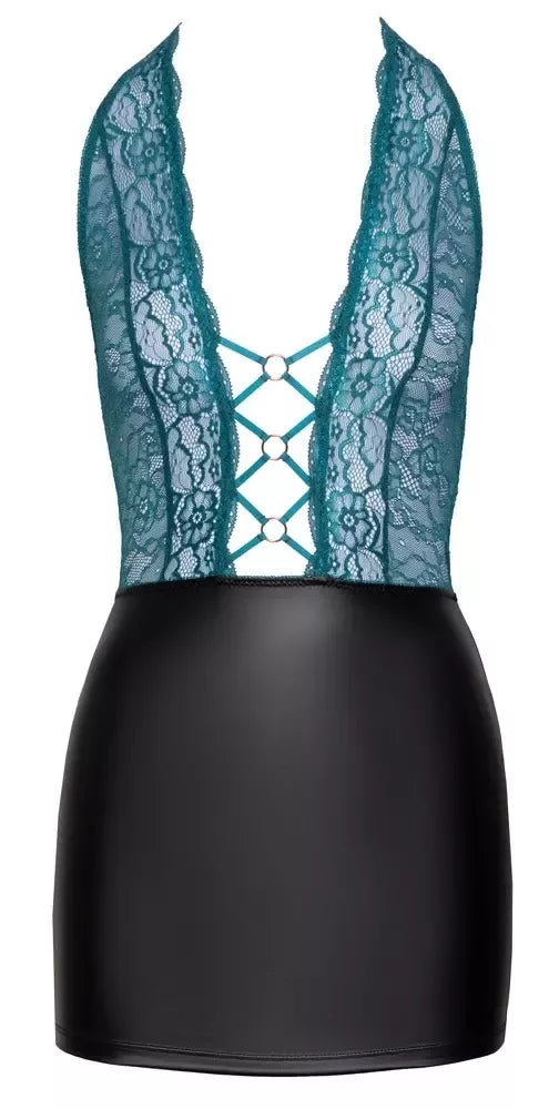 Cottelli Lingerie suknelė, modelis XL, juoda/žalsvai melsva, su nėriniais ir halterio tipo kaklo iškirpte