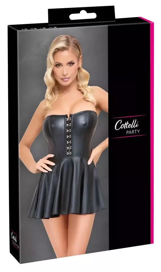 Cottelli PARTY mini suknelė XL, juoda matinė korsetinio stiliaus su sidabrinėmis sagtimis