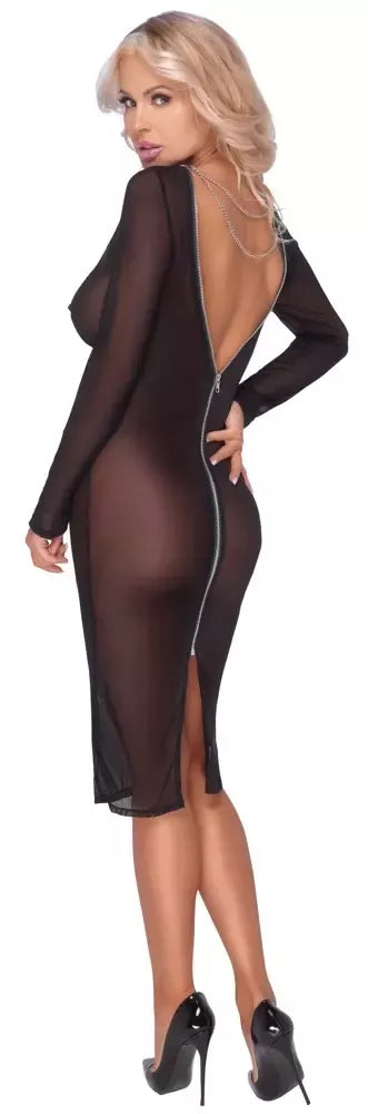 Cottelli PARTY tinklinė suknelė, ilgomis rankovėmis, XL dydis, juoda su grandinėlių detalėmis