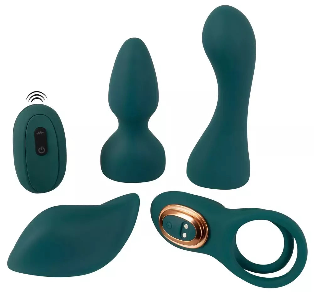 Couples Choice Mini Vibe Set 5-in-1 nuotoliniu būdu valdomas, silikoninis, įkraunamas per USB