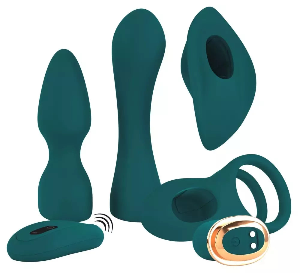 Couples Choice Mini Vibe Set 5-in-1 nuotoliniu būdu valdomas, silikoninis, įkraunamas per USB