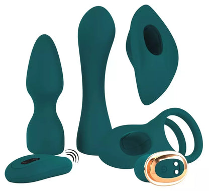 Couples Choice Mini Vibe Set 5-in-1 nuotoliniu būdu valdomas, silikoninis, įkraunamas per USB