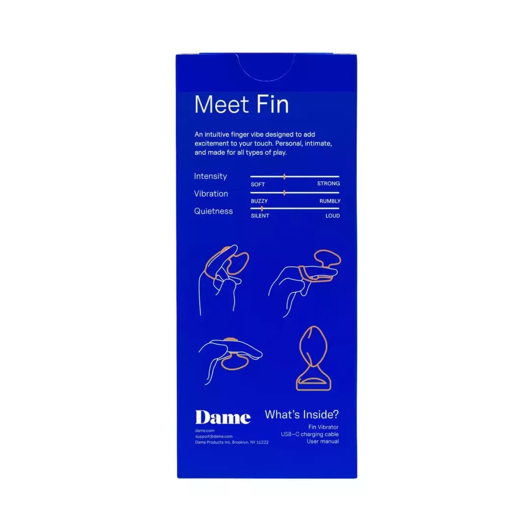 Dame Fin 2.0 Citrus – kompaktiškas intymus piršto vibratorius, atsparus vandeniui, USB-C