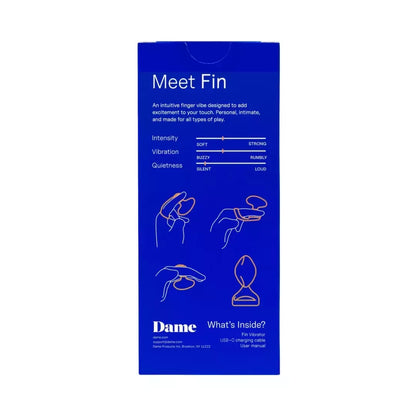 Dame Fin 2.0 Citrus – kompaktiškas intymus piršto vibratorius, atsparus vandeniui, USB-C