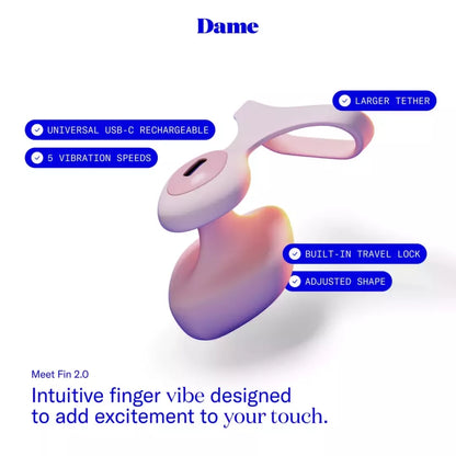 Dame Fin 2.0 Quartz – kompaktiškas piršto vibratorius, USB-C, atsparus vandeniui