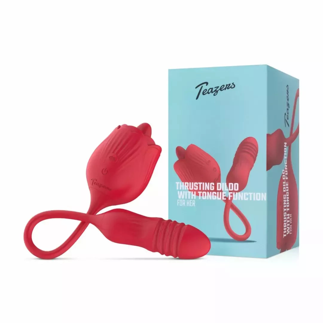 Daugiafunkcis vibratorius Teazers Rose su stūmimo ir laižymo sistema, rožinis