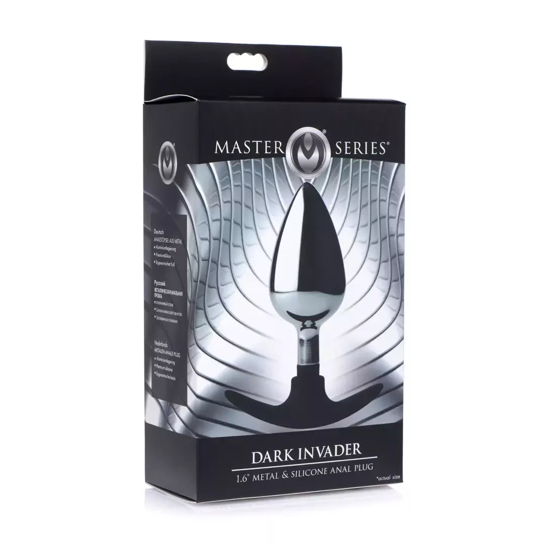 Didelis hibridinis metalinis-silikoninis analinis kamštis Dark Invader, be nikelio