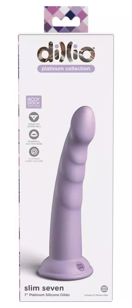 Dillio Platinum Slim Seven 7 colių silikoninis intymus prietaisas violetinis
