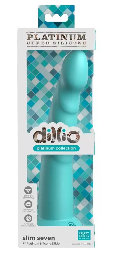 Dillio Platinum Slim Seven Teal 19,7 cm anatomis modelis, silikoninis