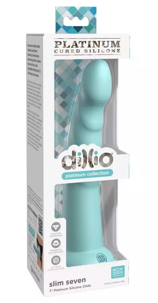 Dillio Platinum Slim Seven Teal 19,7 cm anatomis modelis, silikoninis