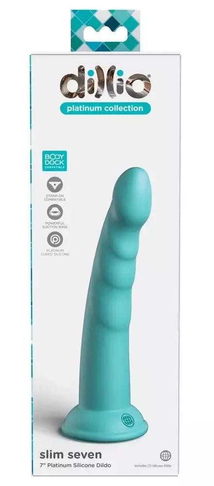 Dillio Platinum Slim Seven Teal 19,7 cm anatomis modelis, silikoninis