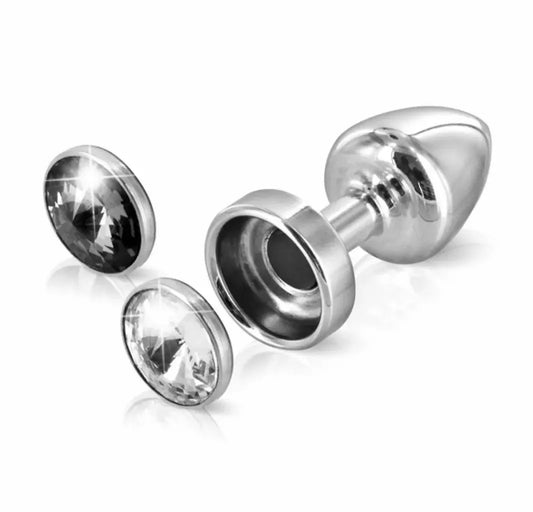 Diogol Anni Magnet 25 mm aliumininis kamštis su Swarovski kristalu, juodas/skaidrus