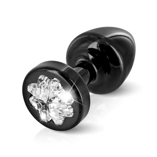 Diogol Anni R Clover aliuminio kamštis, juodas 25 mm su Swarovski kristalu