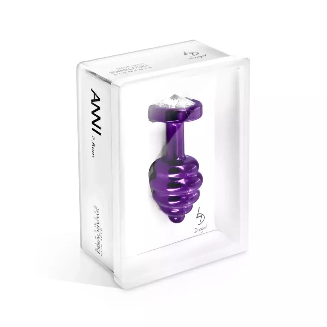 Diogol Ano Ribbed Plug 25 mm aliumininis violetinis su Swarovski kristalu
