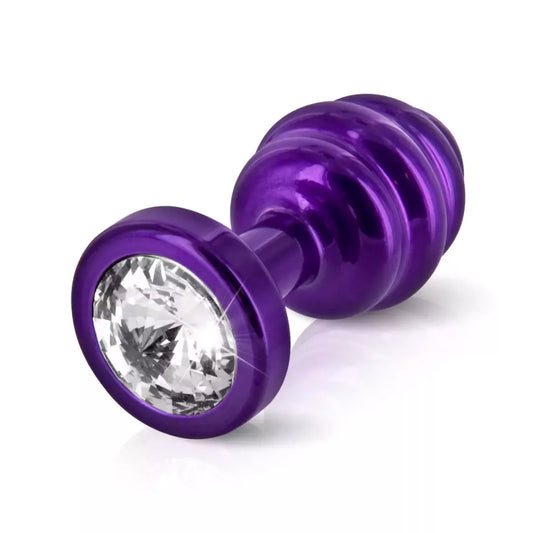 Diogol Ano Ribbed Plug 25 mm aliumininis violetinis su Swarovski kristalu