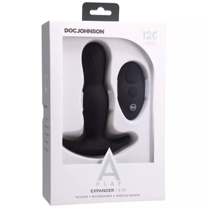 Doc Johnson A-Play Expander silikoninis kaištis su nuotolinio valdymo pulteliu, juodas