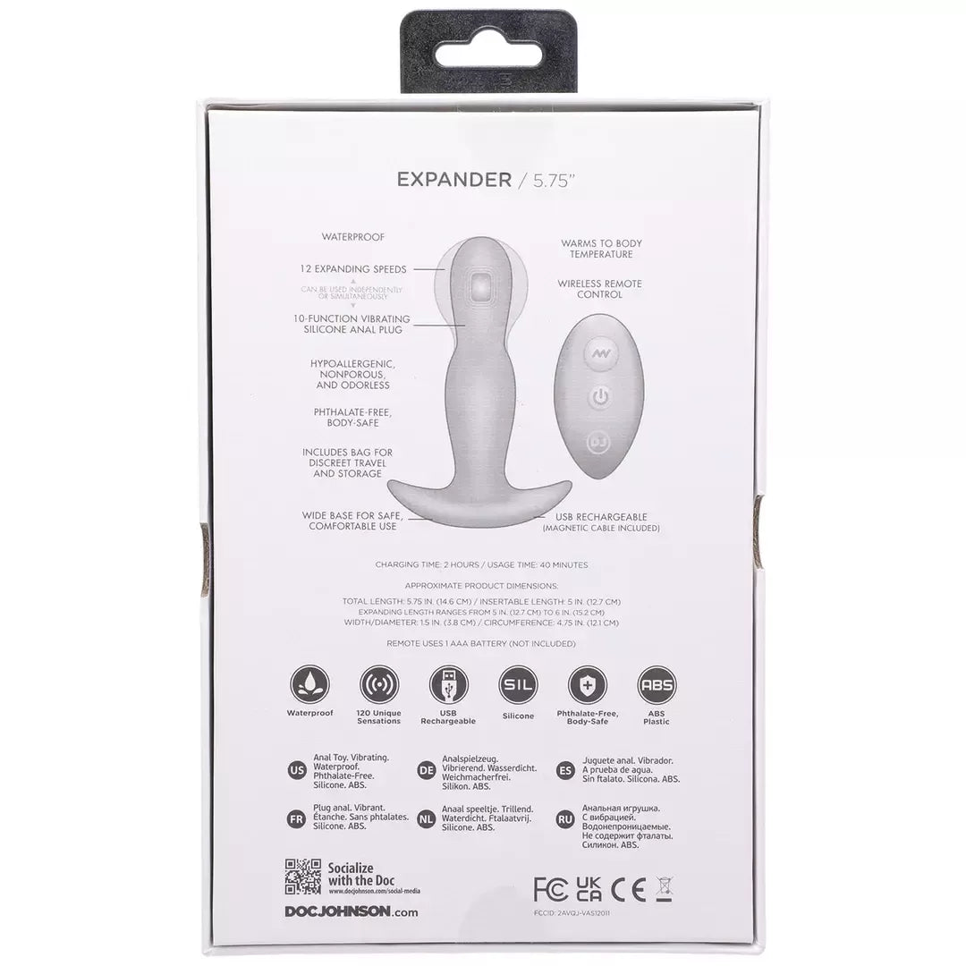 Doc Johnson A-Play Expander silikoninis kaištis su nuotolinio valdymo pulteliu, juodas