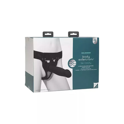 Doc Johnson Body Extensions silikoninių diržų ir vibratoriaus rinkinys, reguliuojamas, juodas