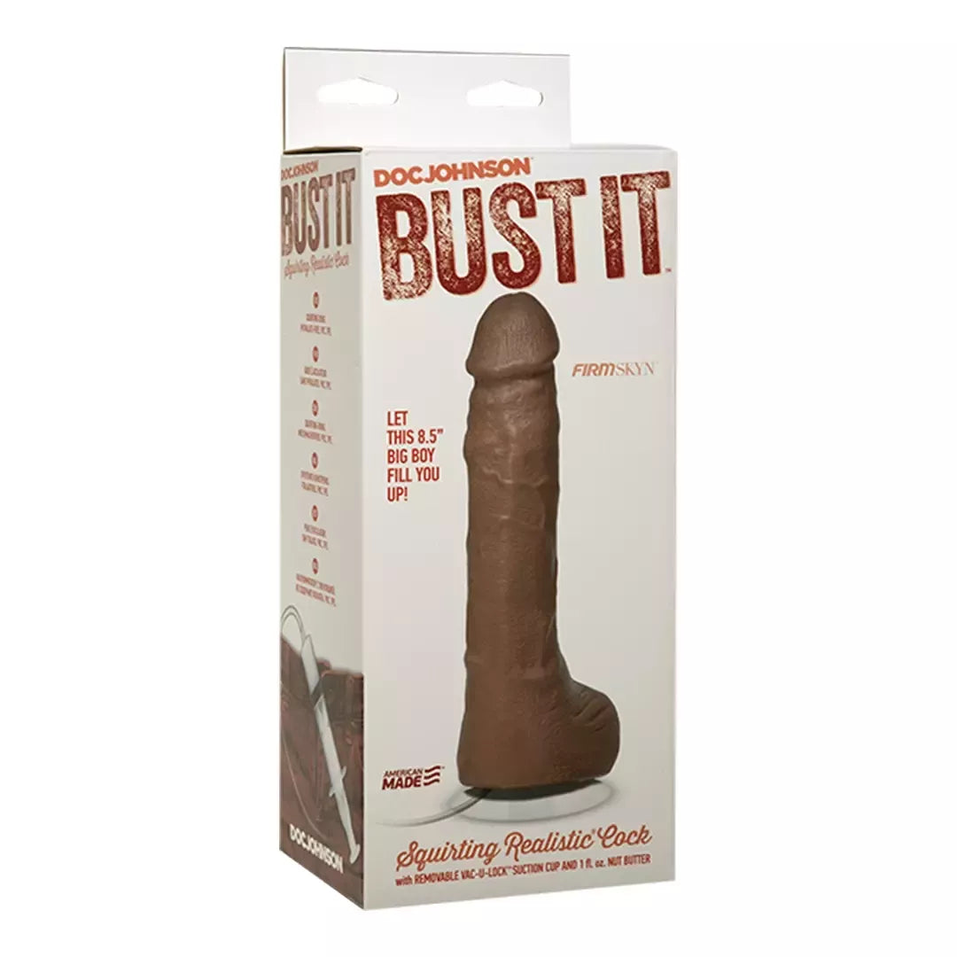 Doc Johnson Bust It 8.5” besitaškantis modelis su siurbtuku, baltas, 30 ml
