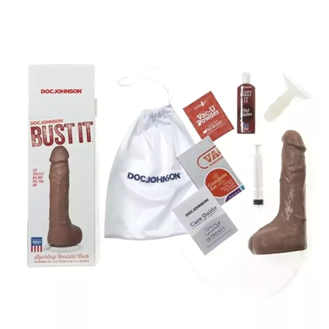 Doc Johnson Bust It 8.5” besitaškantis modelis su siurbtuku, baltas, 30 ml