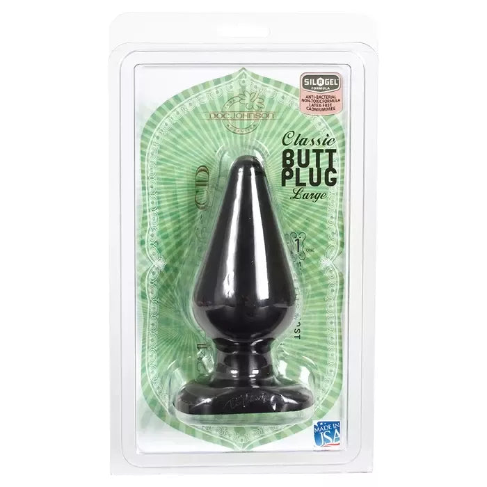 Doc Johnson Classic Large Anal Plug juodas 14 cm ergonomiško dizaino