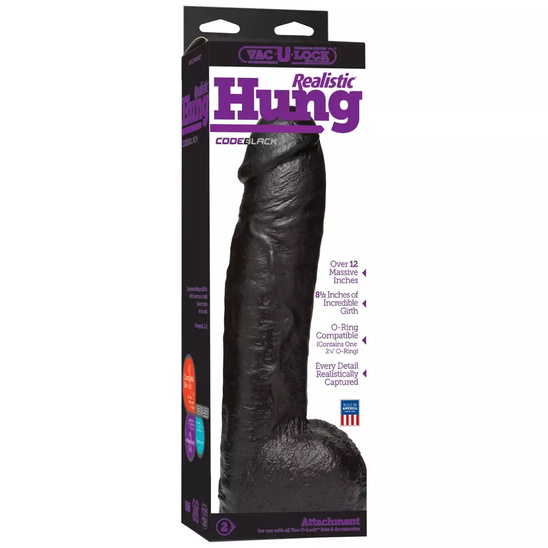 Doc Johnson CodeBlack 12” Vac-U-Lock priedas, anatominis juodas 30 cm
