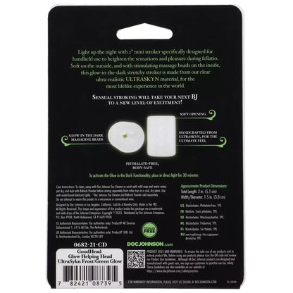 Doc Johnson Glow Helping Head Sleeve Frost/Green Glow silikoninė mini mova