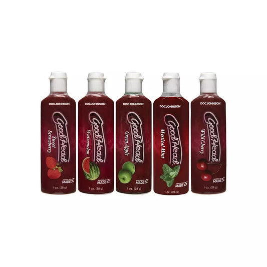 Doc Johnson GoodHead Gel 5 vnt. 30 ml, įvairių skonių oralinės priežiūros rinkinys