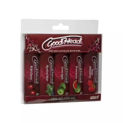 Doc Johnson GoodHead Gel 5 vnt. 30 ml, įvairių skonių oralinės priežiūros rinkinys