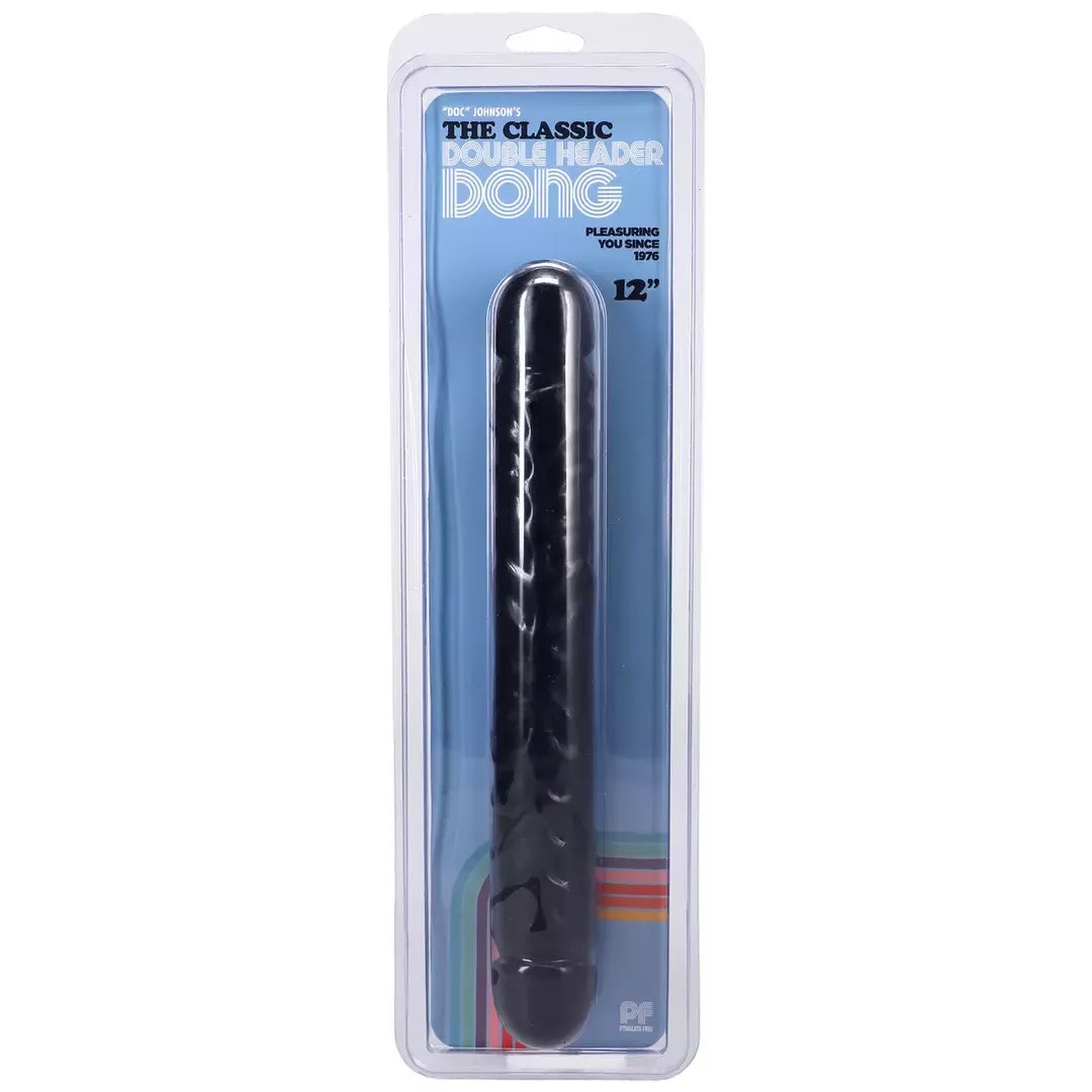 Doc Johnson Jr. Veined Double Header universalus 12'' PVC modelis – juodas