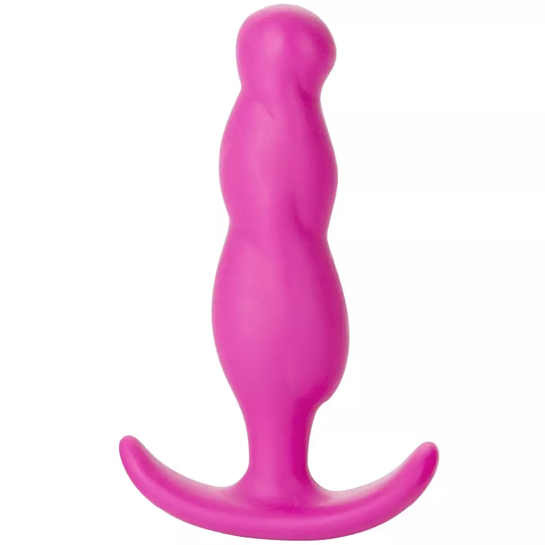 Doc Johnson Naughty 3 silikoninis analinis kaištis, vidutinio dydžio, rožinis, ergonomiškas dizainas