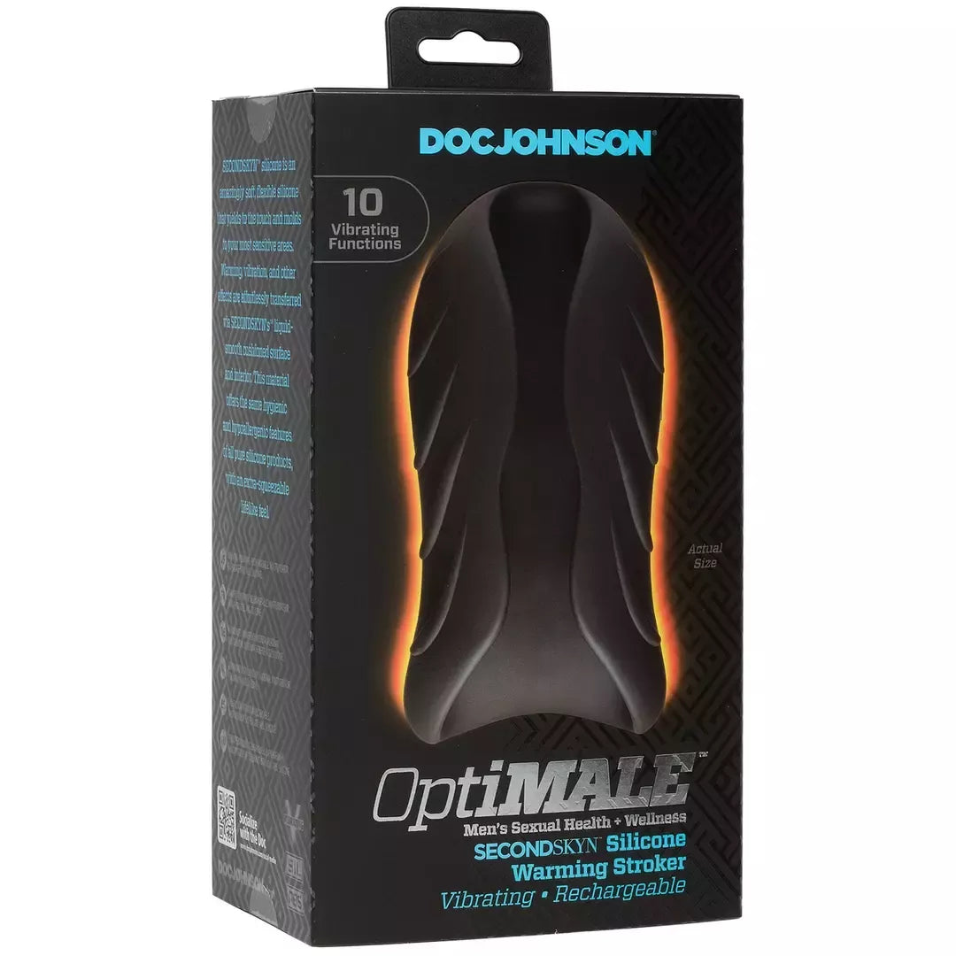 Doc Johnson OptiMALE Silicone Stroker šildomas įkraunamas juodas