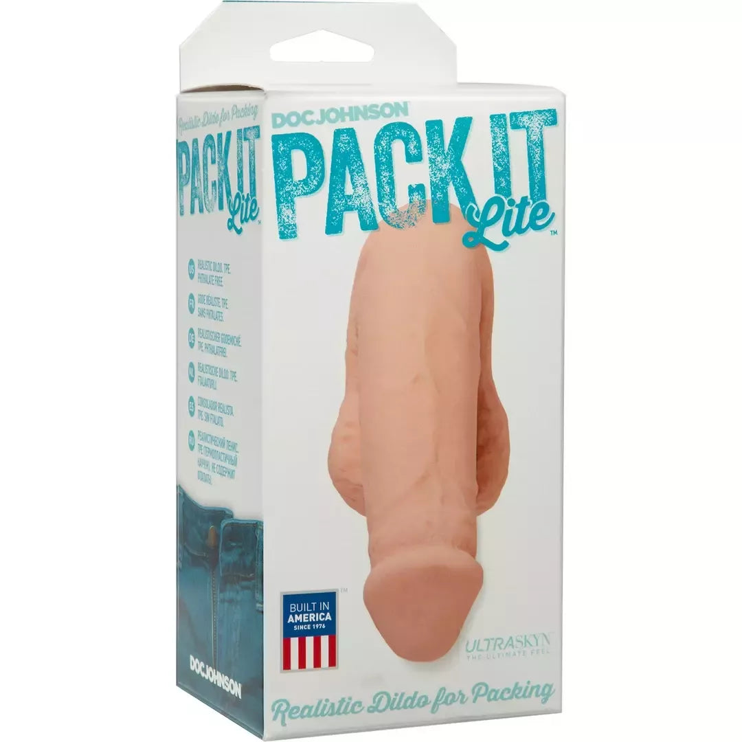 Doc Johnson Pack It Lite modelis – anatominis silikonas, 5,5 col. (14 cm), smėlio spalvos