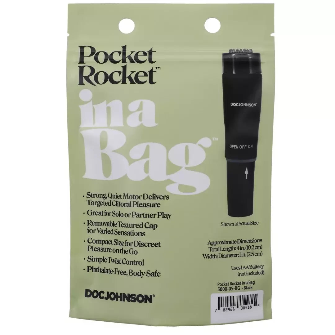 Doc Johnson Pocket Rocket mini intymus masažuoklis – kompaktiškas baltas modelis
