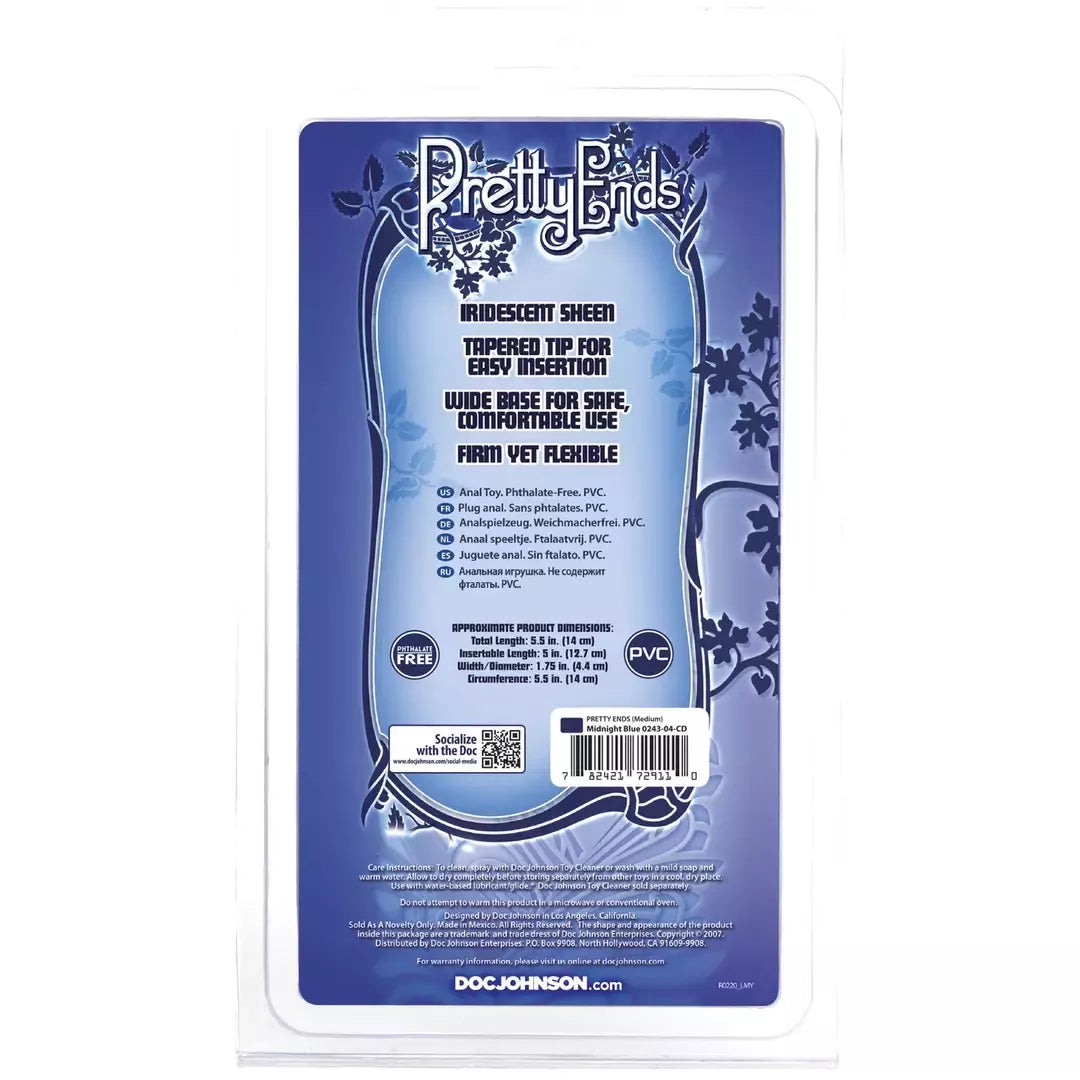 Doc Johnson Pretty Ends vidutinio dydžio analinis kamštis Midnight Blue - Sil-A-Gel, 5,5 colių