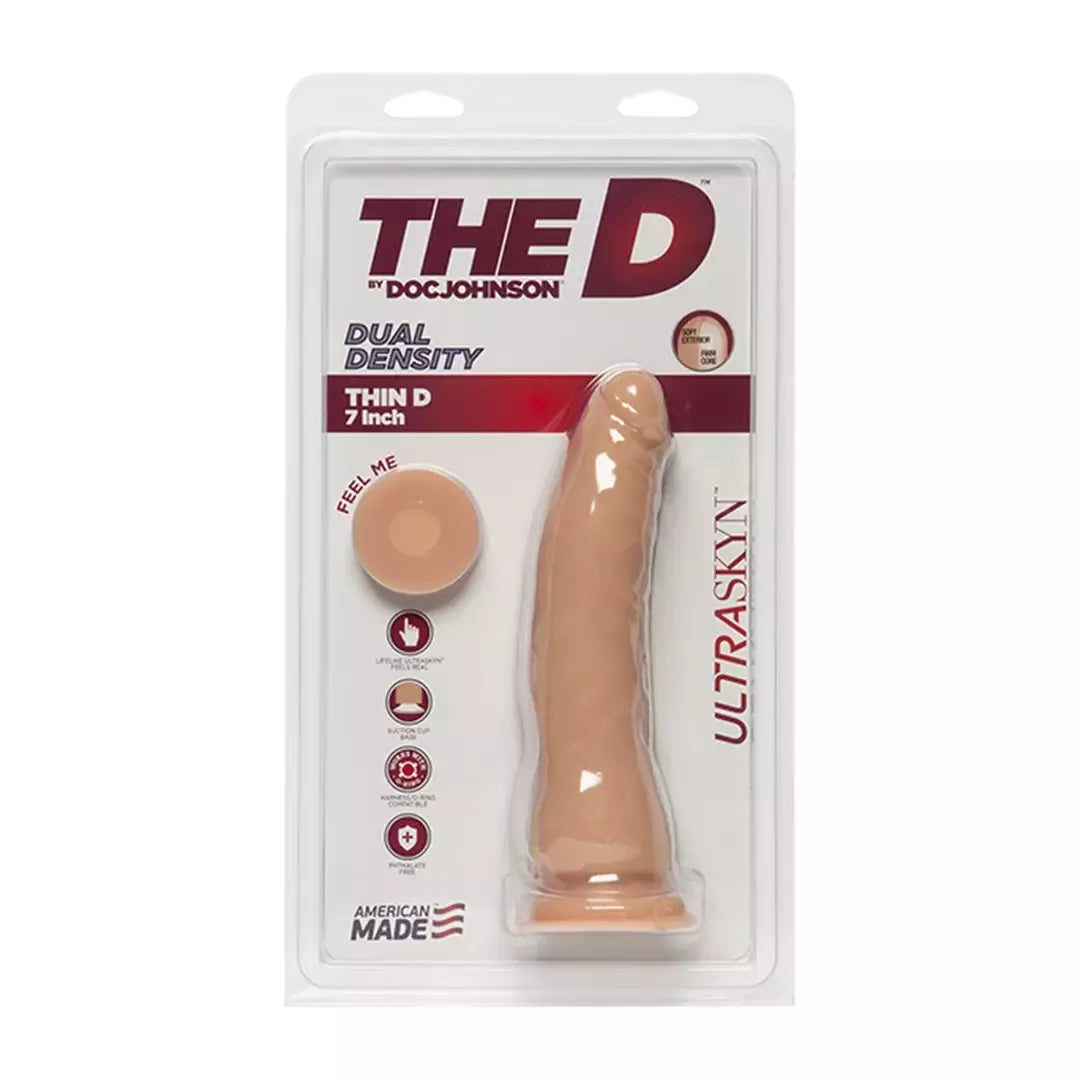 Doc Johnson Thin D 7" ULTRASKYN anatominis modelis, dvigubo tankio, smėlio spalvos