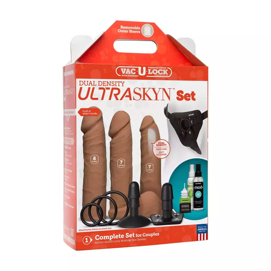 Doc Johnson Vac-U-Lock Dual Density ULTRASKYN prisegamas rinkinys su 3 priedais
