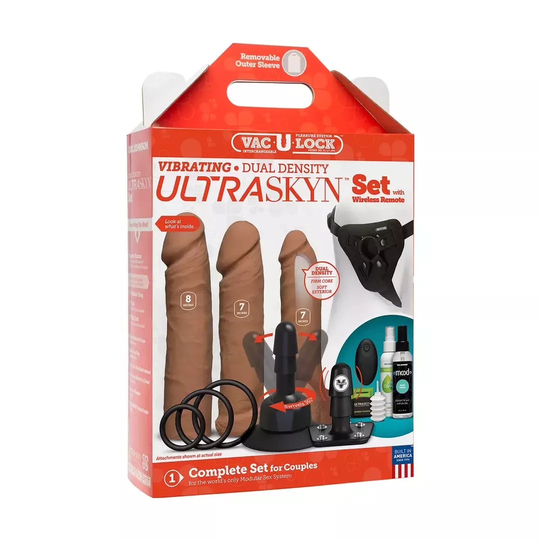 Doc Johnson Vac-U-Lock Dual Density ULTRASKYN rinkinys su vibruojančiu nuotoliniu valdymu 3-in-1