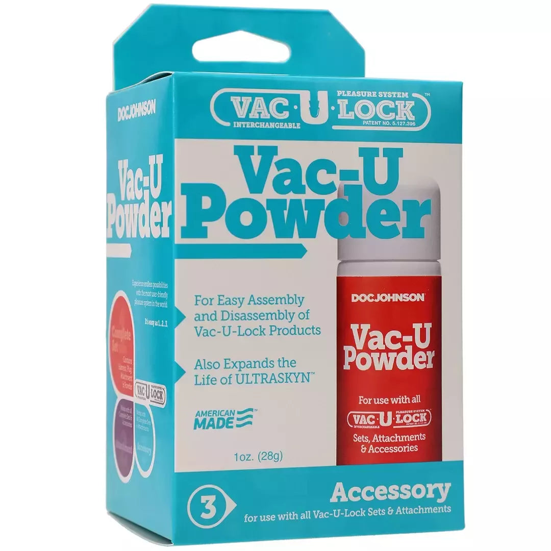 Doc Johnson Vac-U-Lock Powder – baltas talkas priedų priežiūrai, 28 g